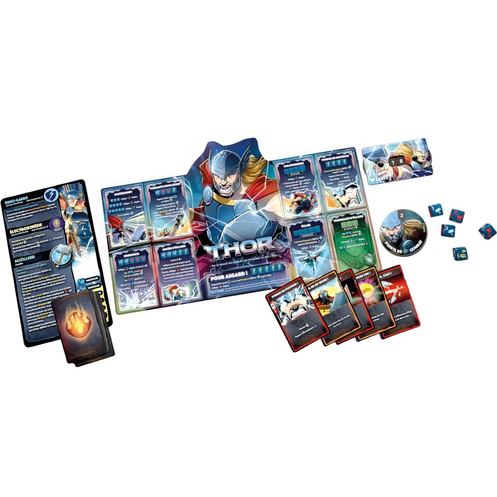 cartes 4 jeu Dice Throne Marvel Thor Loki Spiderman Scarlet Witch