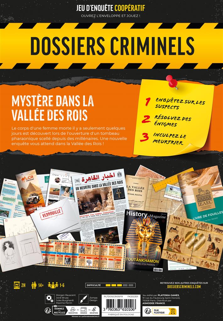 dos boite jeu Dossiers Criminels Mystere Dans La Vallee Des Rois