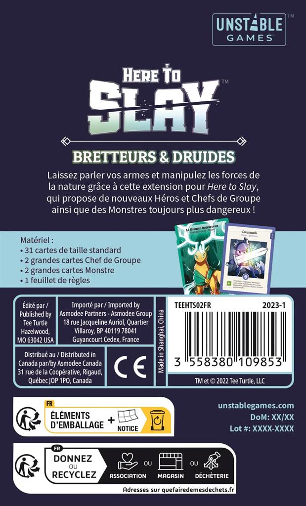 dos boite jeu Here to Slay Bretteurs et Druides