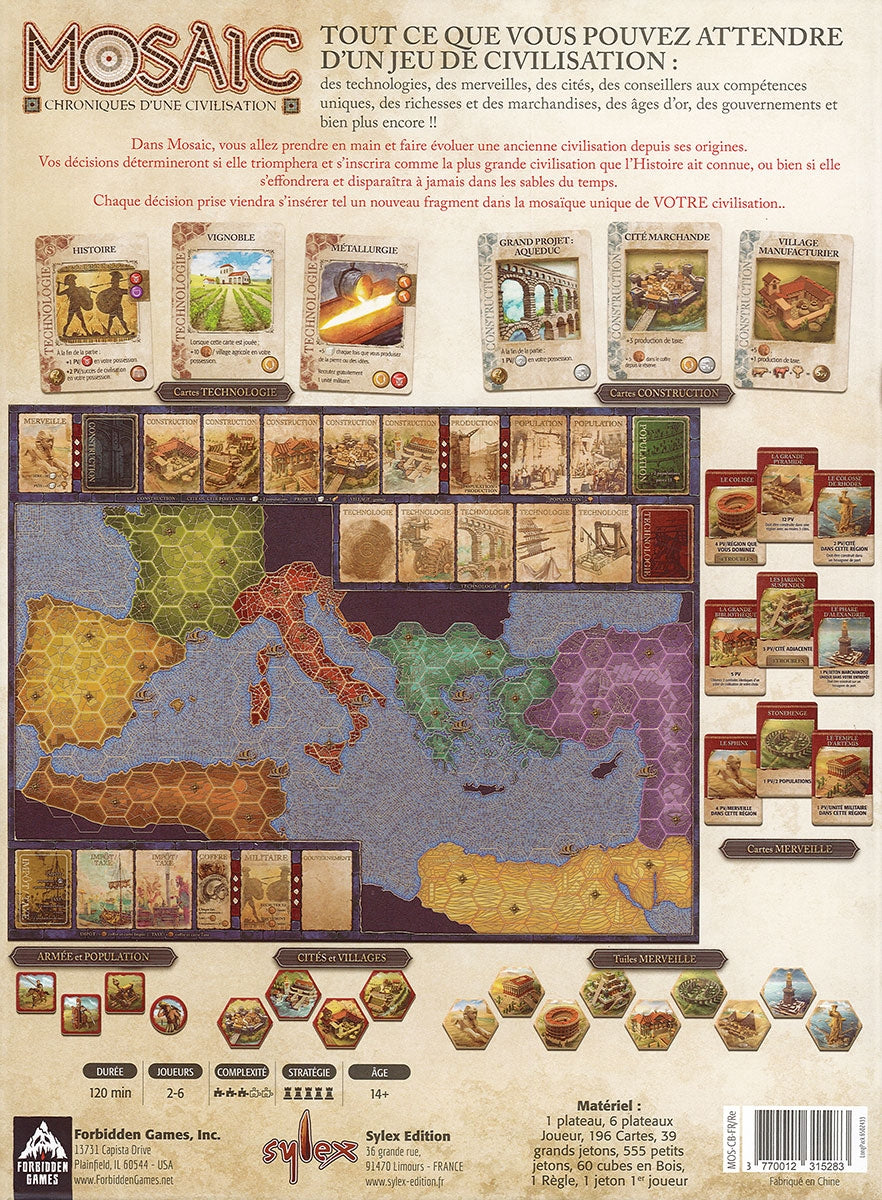 dos boite jeu Mosaic chroniques d'une civilisation