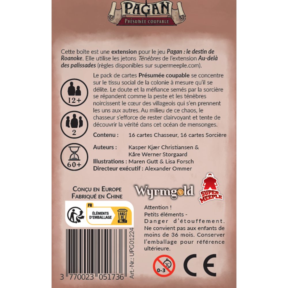 dos boite jeu Pagan presumée coupable