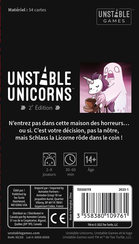 dos boite jeu Unstable Unicorns Cauchemards