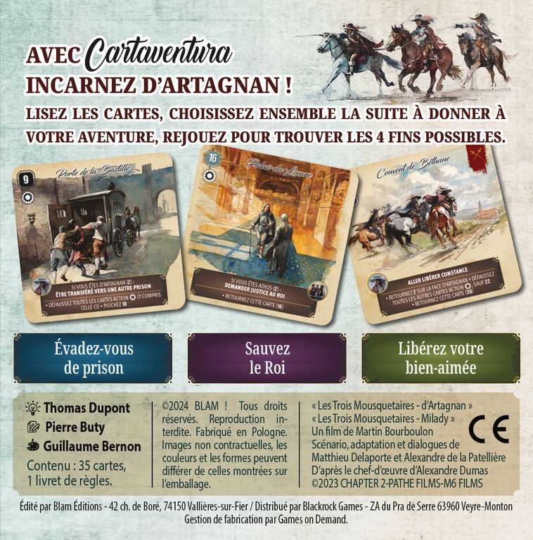 dos boite  jeu Cartaventura Trois Mousquetaires Au nom du Roi