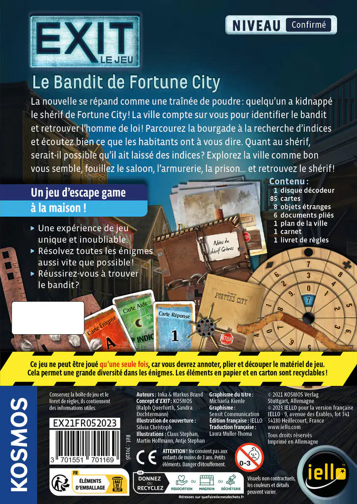 dos boite jeu EXIT Le Bandit de Fortune City