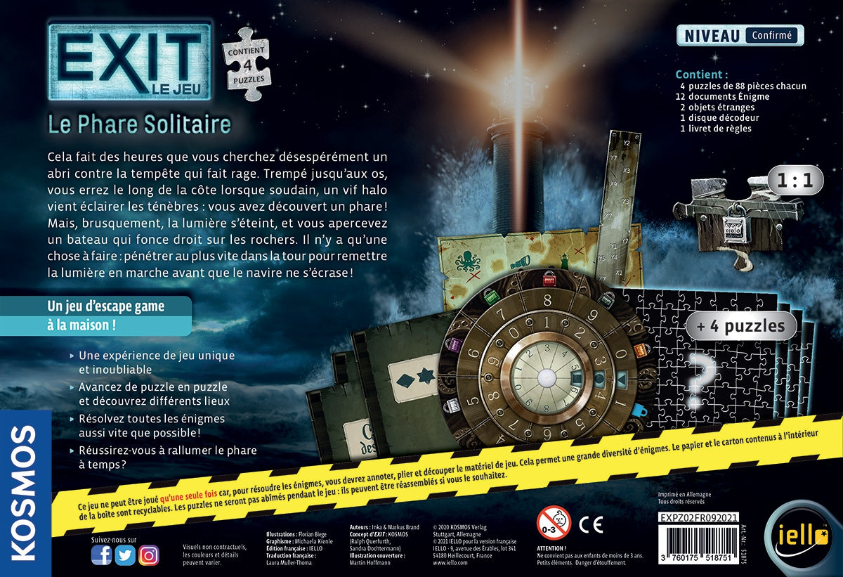 dos boite jeu EXIT PUZZLE Le Phare solitaire