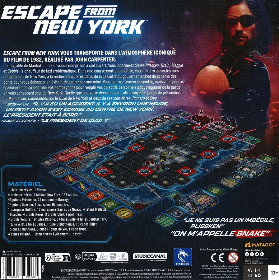 dos boite jeu Escape from New York