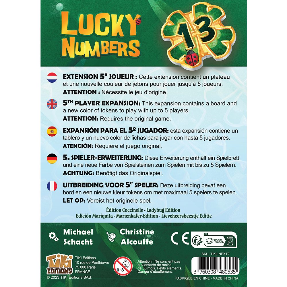 dos boite jeu Lucky Numbers Extension 5eme joueur