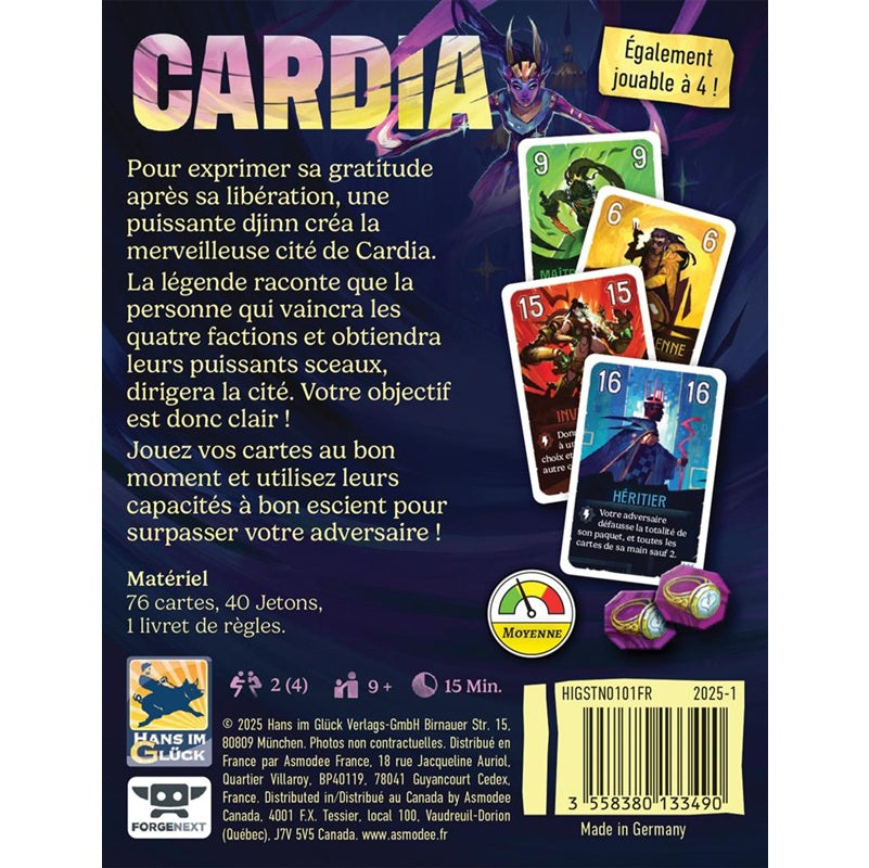 jeu de société duel pour cardia dos de boite