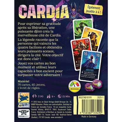 jeu de société duel pour cardia dos de boite