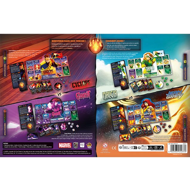 jeu de societe Dice Throne Marve -Cyclope Gambit Malicia JeanGrey dos boite