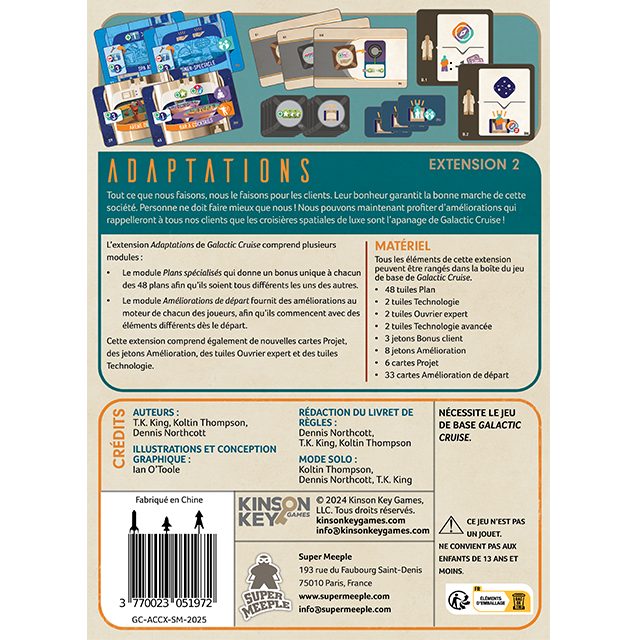 jeu de societe Galactic Cruise Adaptations dos de boite